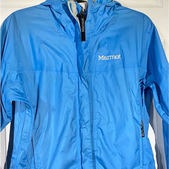 Marmot PreCip Eco Rain Waterproof Jacket Blue Zip Up Vented Arms Sz X-Small SALE - Picture 2 of 10